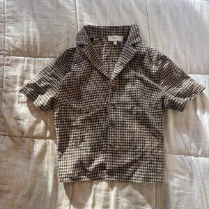 RIHOAS The Brown Lapel Plaid Short Sleeve Blouse